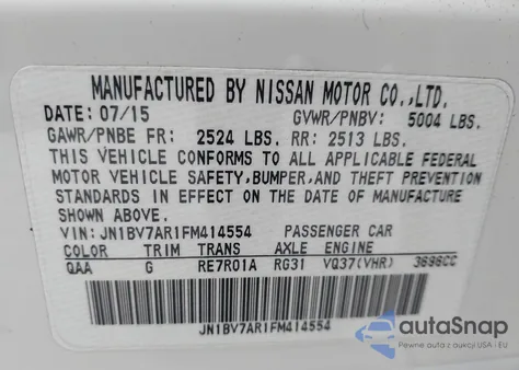 2015 Infiniti Q50 Sport из США, поврежденный, VIN JN1BV7AR1FM414554